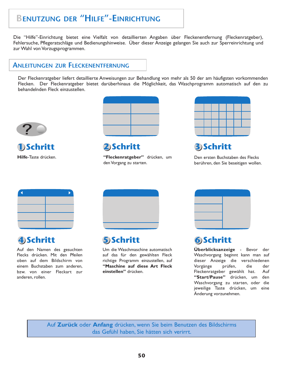 Enutzung der, Ilfe, Inrichtung | Nleitungen zur, Leckenentfernung | Maytag MAH7550AGW User Manual | Page 51 / 80