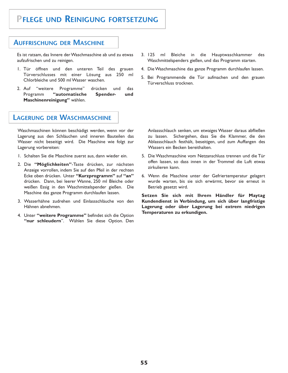 Flege und, Einigung fortsetzung | Maytag MAH7550AGW User Manual | Page 56 / 80