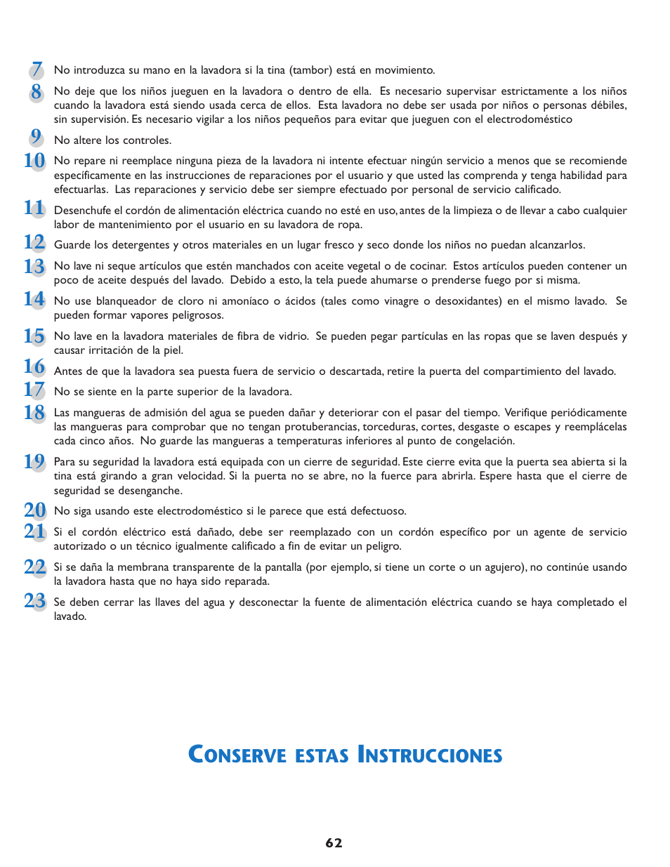 Onserve estas, Nstrucciones | Maytag MAH7550AGW User Manual | Page 63 / 80