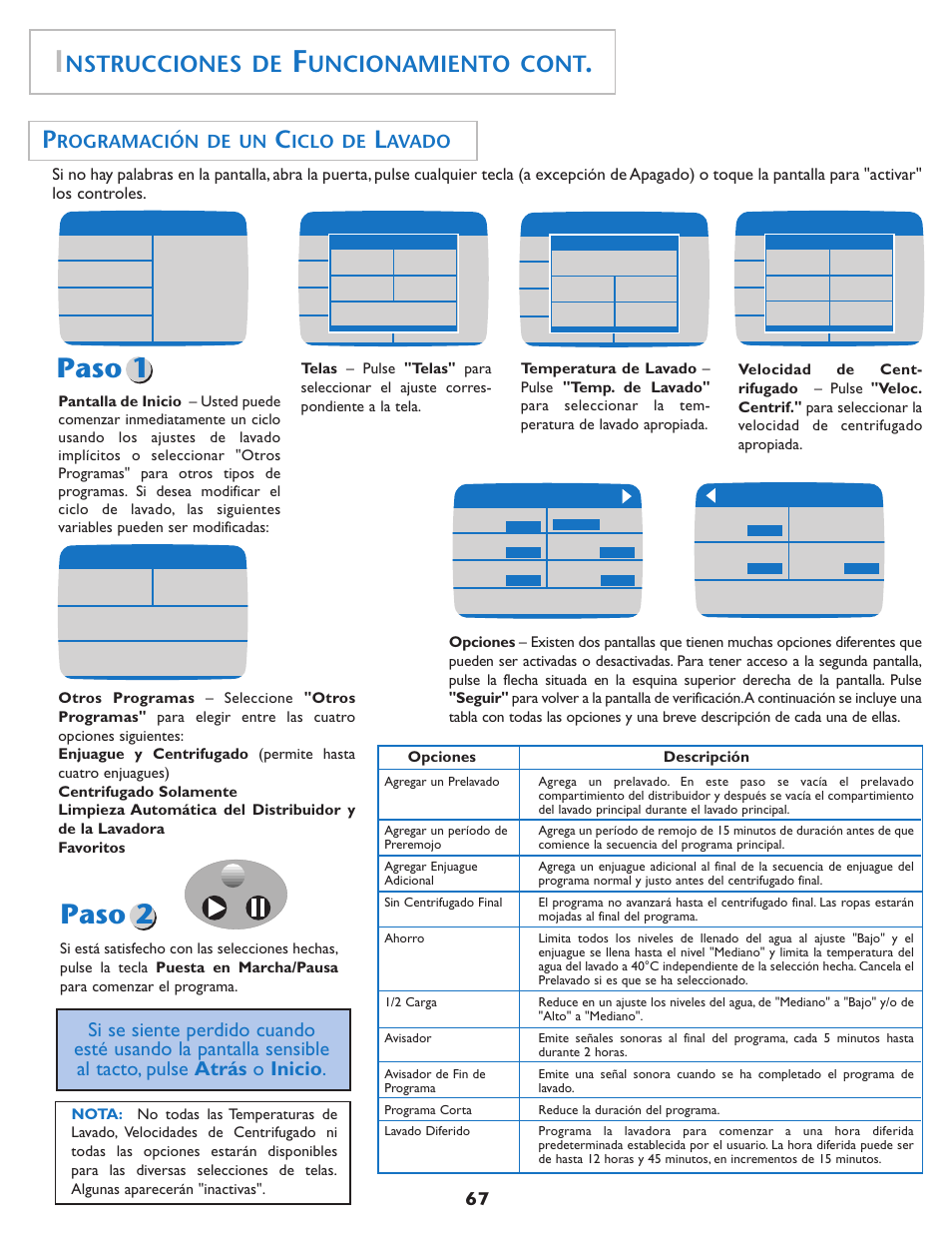Paso 1 paso 2, Nstrucciones de, Uncionamiento cont | Rogramación de un, Iclo de, Avado | Maytag MAH7550AGW User Manual | Page 68 / 80