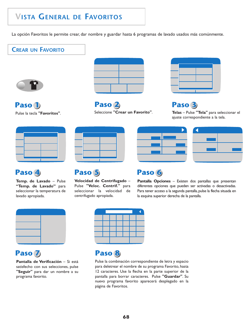 Paso 7, Paso 8, Paso 2 | Ista, Eneral de, Avoritos, Rear un, Avorito | Maytag MAH7550AGW User Manual | Page 69 / 80