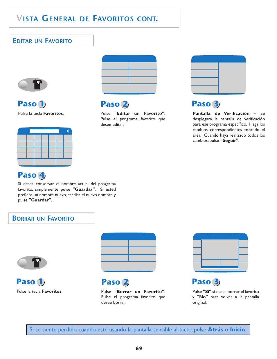 Paso 1 paso 2 paso 3 paso 4, Paso 1 paso 2, Paso 3 | Ista, Eneral de, Avoritos cont, Ditar un, Avorito, Orrar un | Maytag MAH7550AGW User Manual | Page 70 / 80