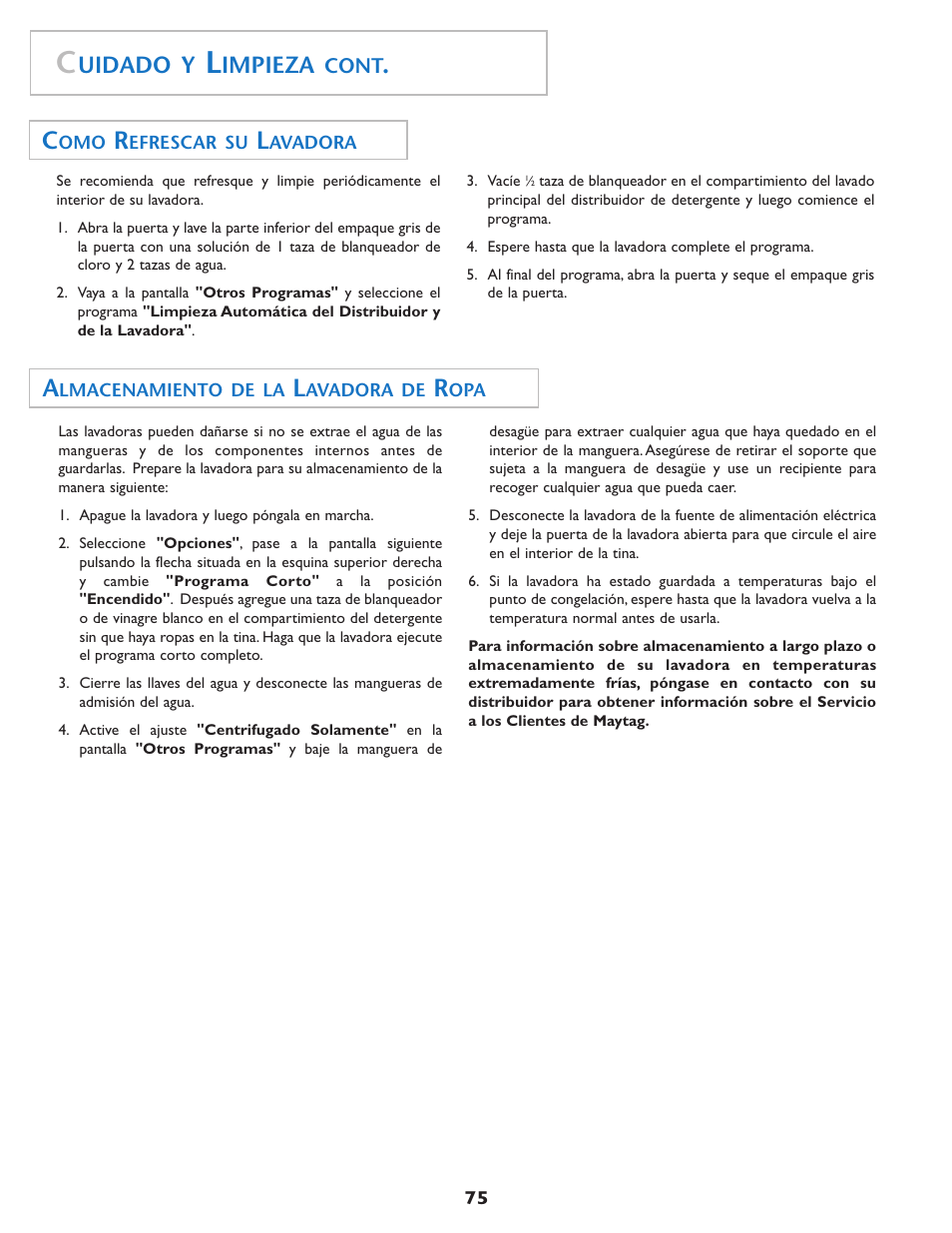 Uidado y, Impieza | Maytag MAH7550AGW User Manual | Page 76 / 80