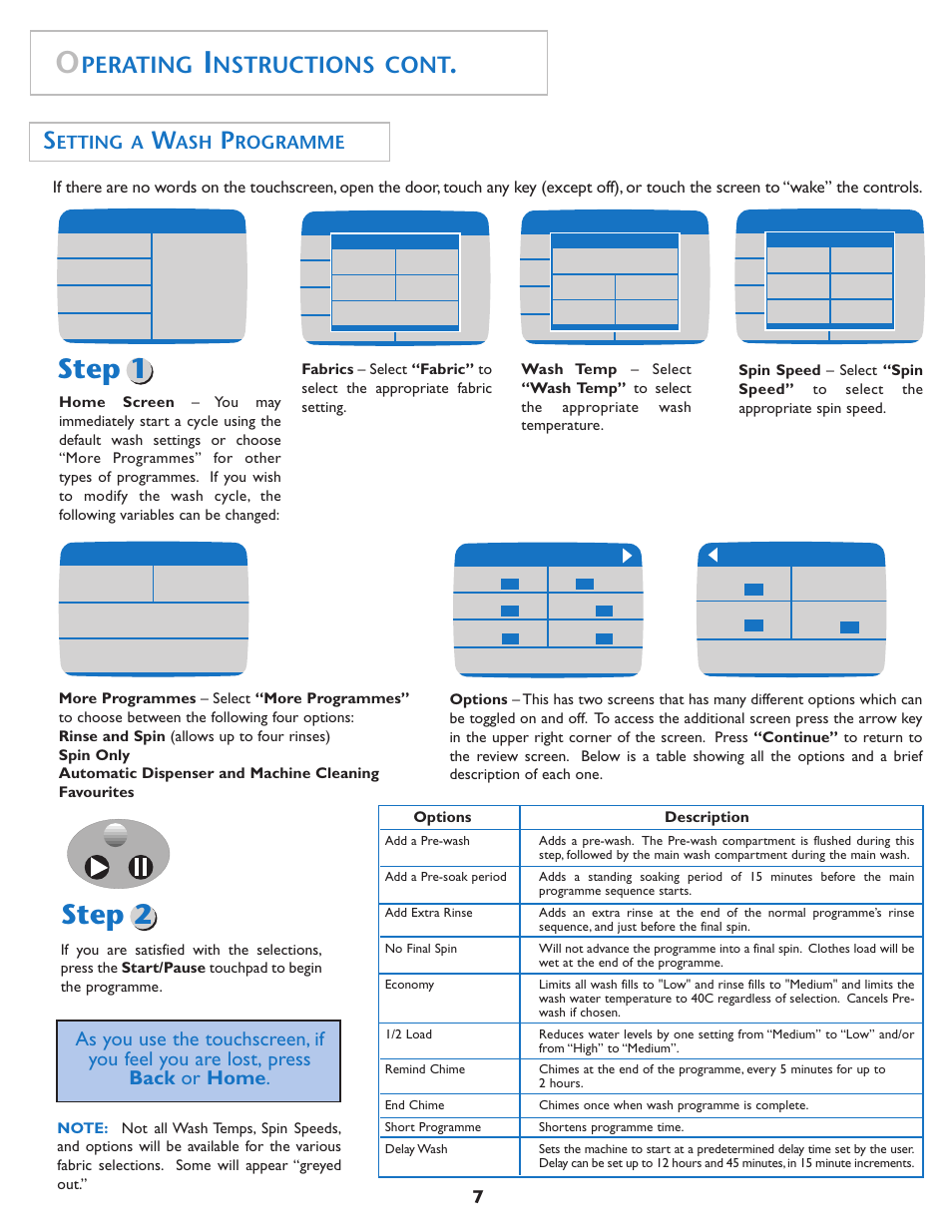 Step 1 step 2, Perating, Nstructions cont | Etting a, Rogramme | Maytag MAH7550AGW User Manual | Page 8 / 80