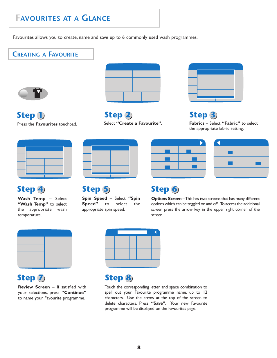 Step 7, Step 8, Step 2 | Avourites at a, Lance, Reating a, Avourite | Maytag MAH7550AGW User Manual | Page 9 / 80