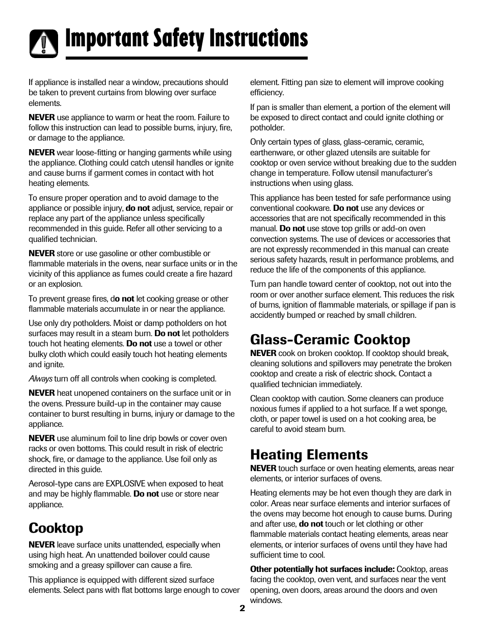 8113p636-60.p3, Important safety instructions, Cooktop | Glass-ceramic cooktop, Heating elements | Maytag 8113P636-60 User Manual | Page 3 / 84