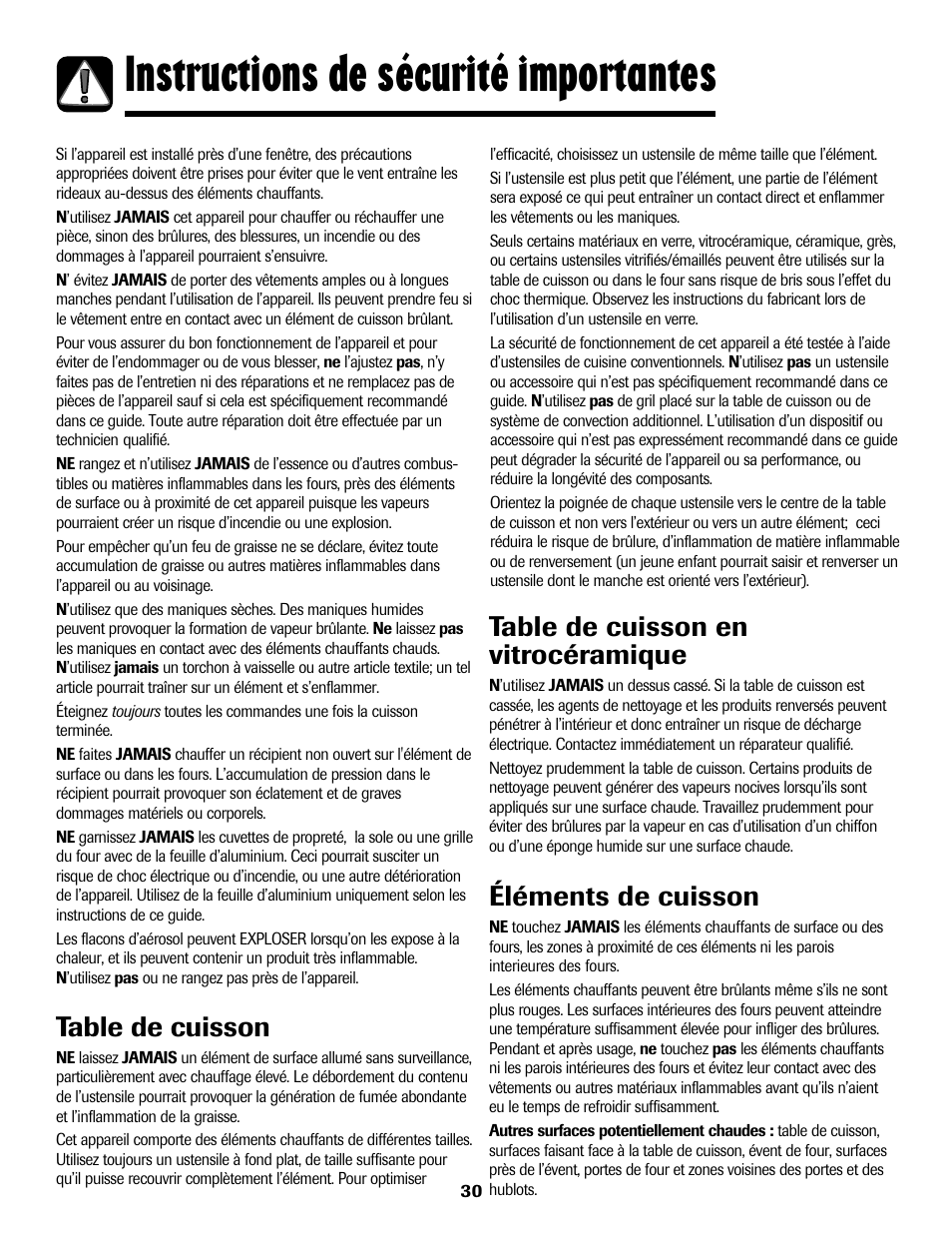 8113p636-60.p31, Instructions de sécurité importantes, Table de cuisson | Table de cuisson en vitrocéramique, Éléments de cuisson | Maytag 8113P636-60 User Manual | Page 31 / 84