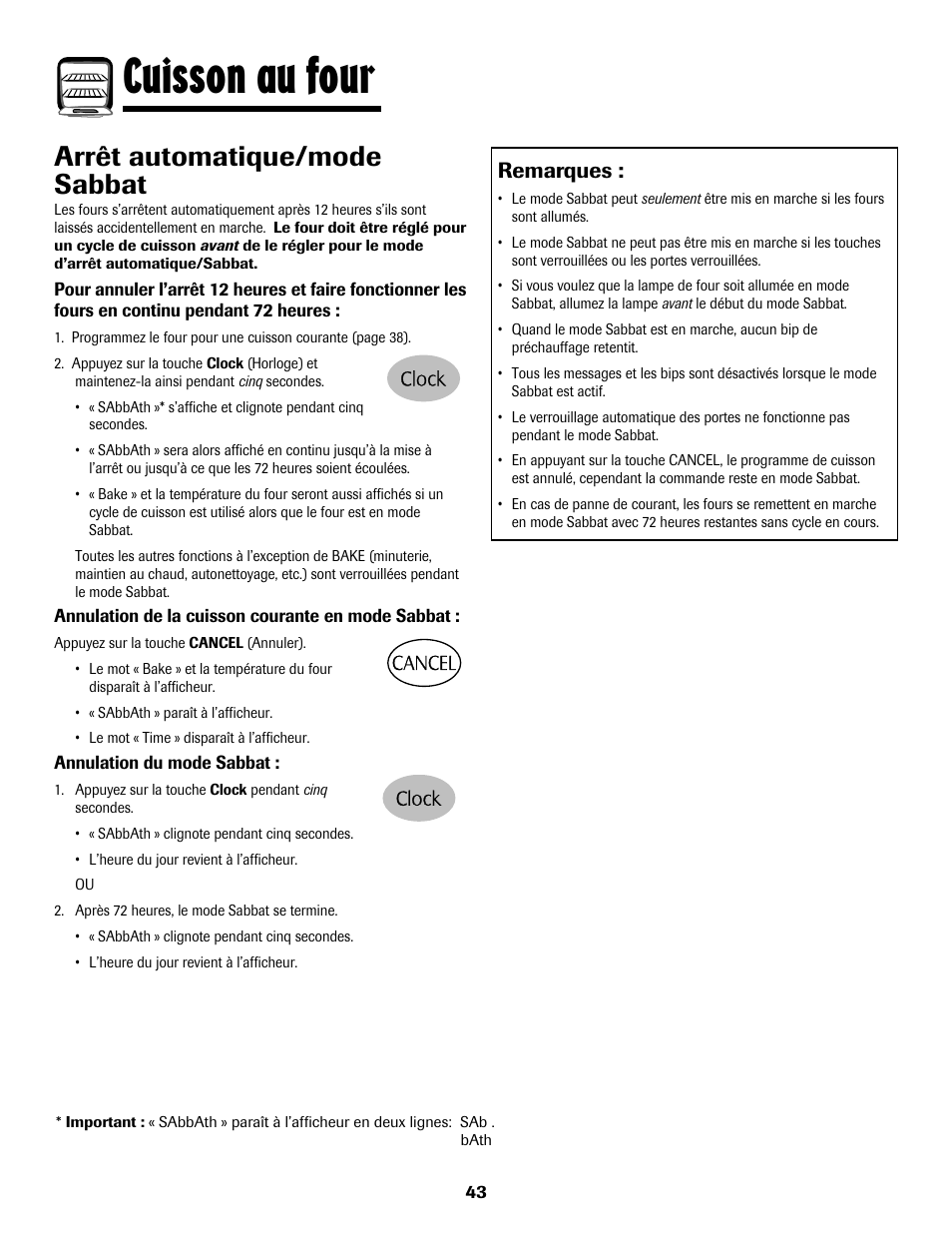 8113p636-60.p44, Cuisson au four, Arrêt automatique/mode sabbat | Remarques | Maytag 8113P636-60 User Manual | Page 44 / 84