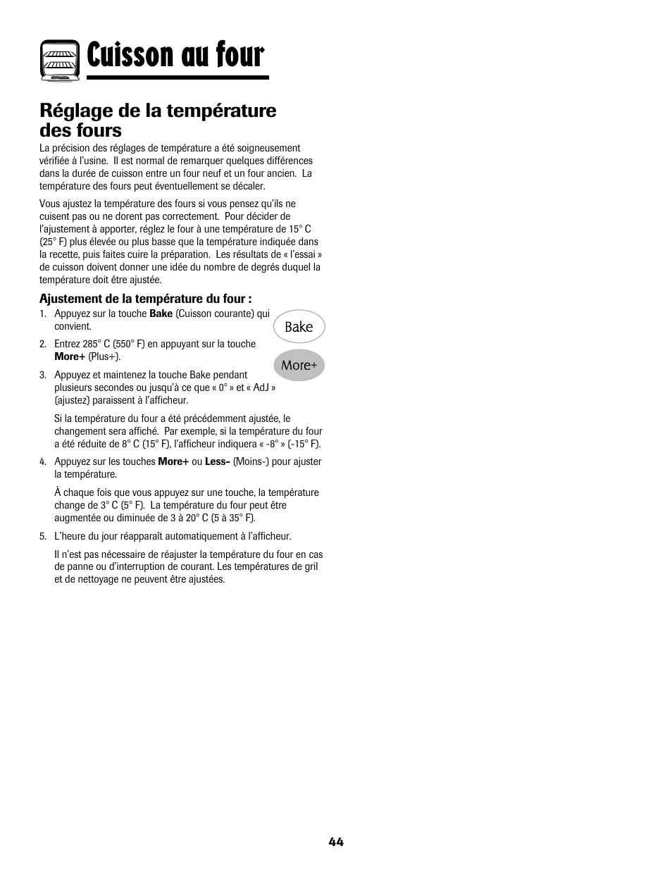 8113p636-60.p45, Cuisson au four, Réglage de la température des fours | Maytag 8113P636-60 User Manual | Page 45 / 84