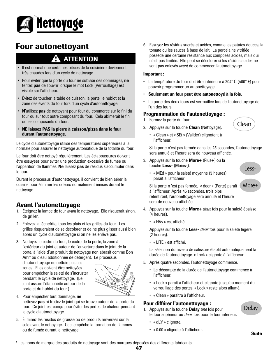 8113p636-60.p48, Nettoyage, Four autonettoyant | Attention, Avant l’autonettoyage | Maytag 8113P636-60 User Manual | Page 48 / 84