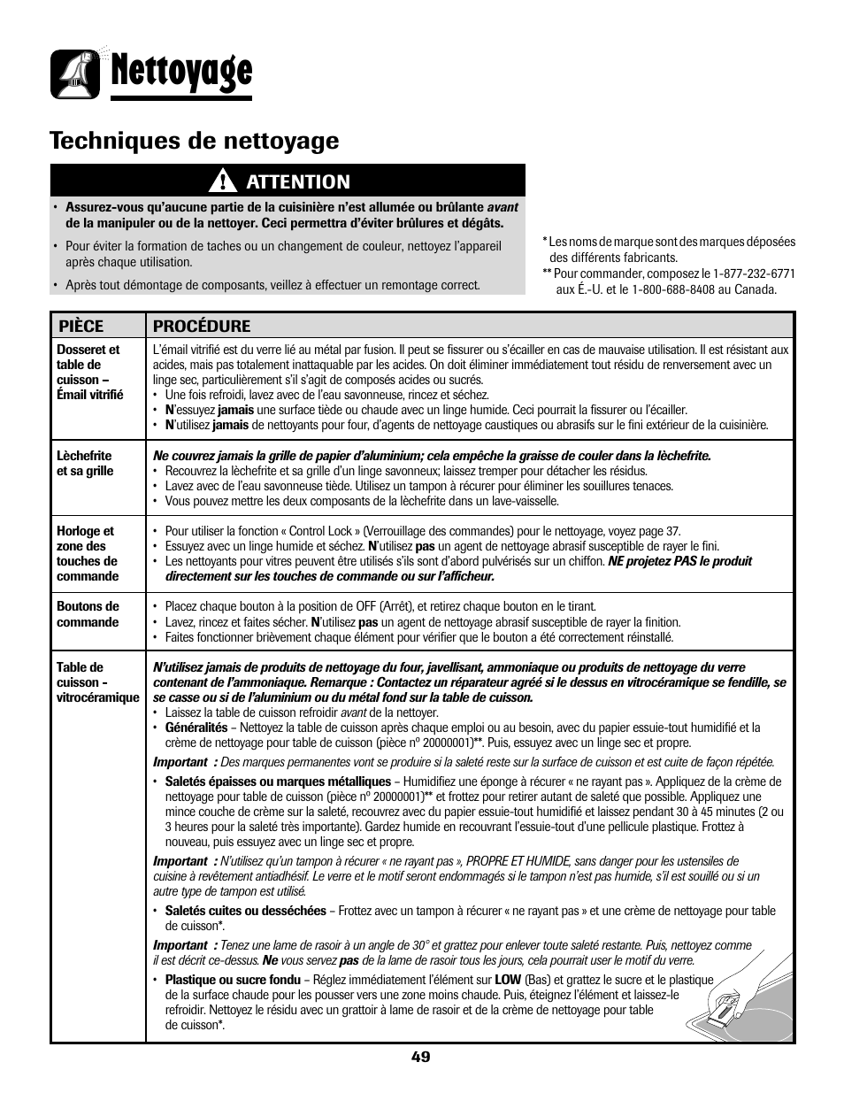 8113p636-60.p50, Nettoyage, Techniques de nettoyage | Attention | Maytag 8113P636-60 User Manual | Page 50 / 84