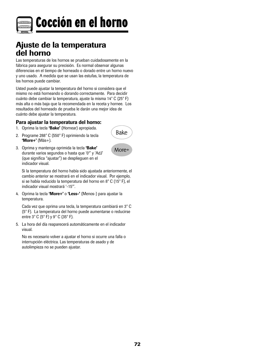 8113p636-60.p73, Cocción en el horno, Ajuste de la temperatura del horno | Maytag 8113P636-60 User Manual | Page 73 / 84