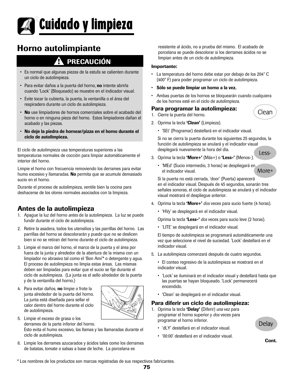 8113p636-60.p76, Cuidado y limpieza, Horno autolimpiante | Precaución, Antes de la autolimpieza | Maytag 8113P636-60 User Manual | Page 76 / 84