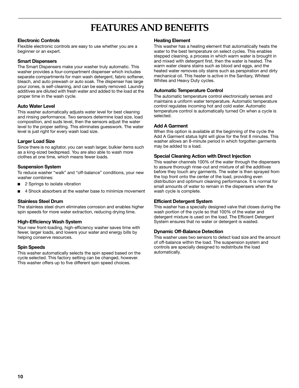 Features and benefits | Maytag 8182969 User Manual | Page 10 / 72