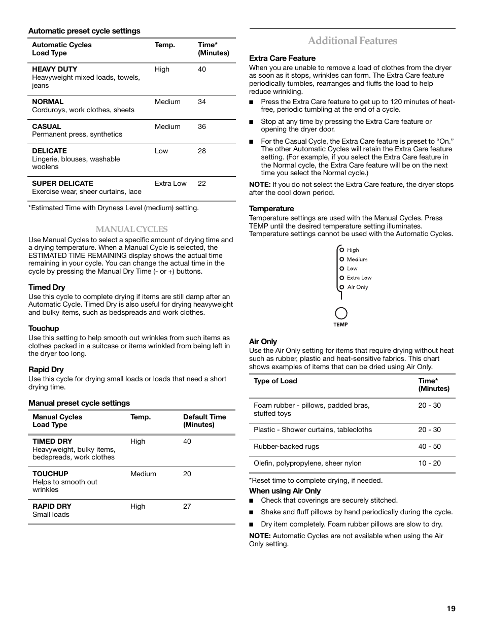 Additional features | Maytag W10099060 User Manual | Page 19 / 76