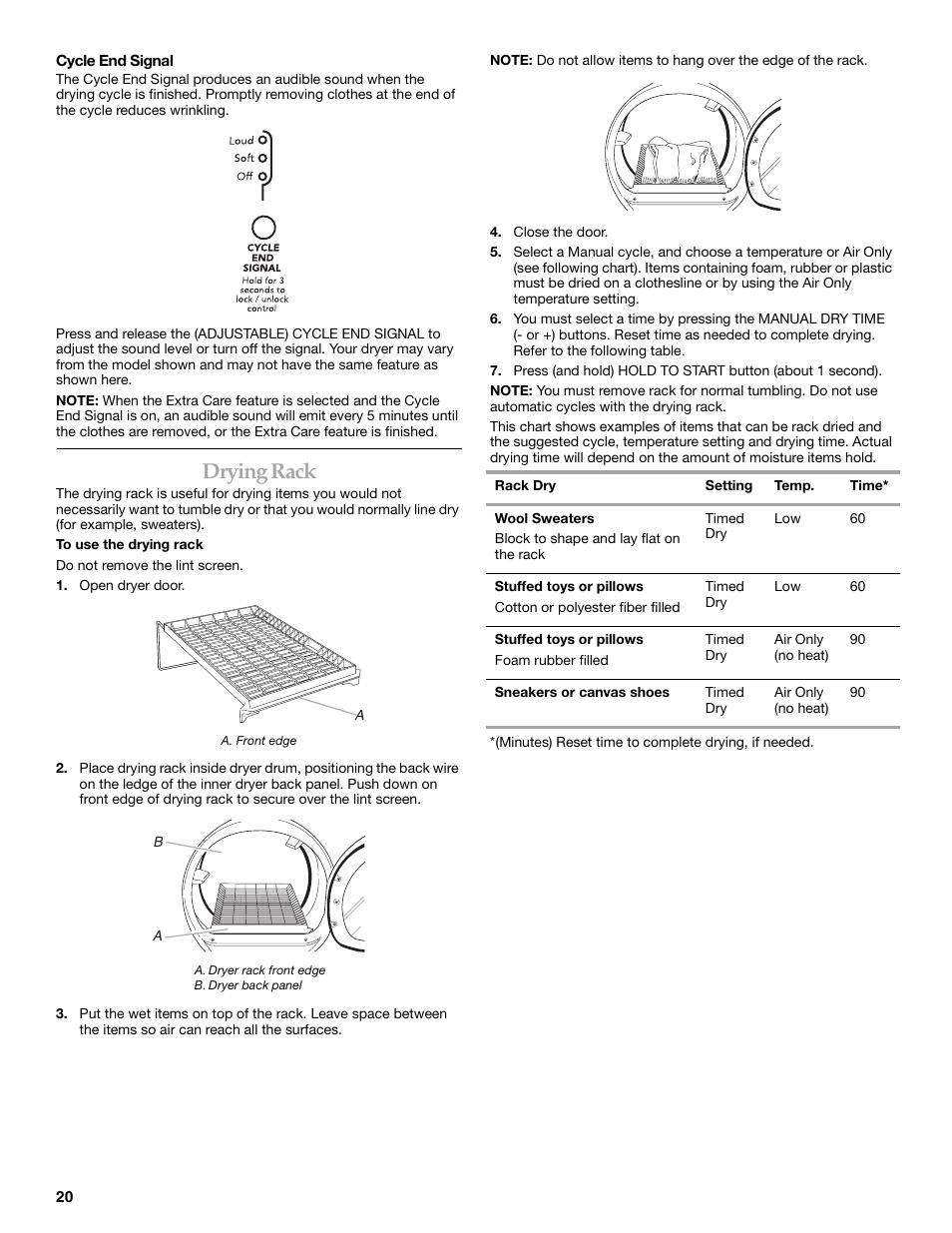 Drying rack | Maytag W10099060 User Manual | Page 20 / 76