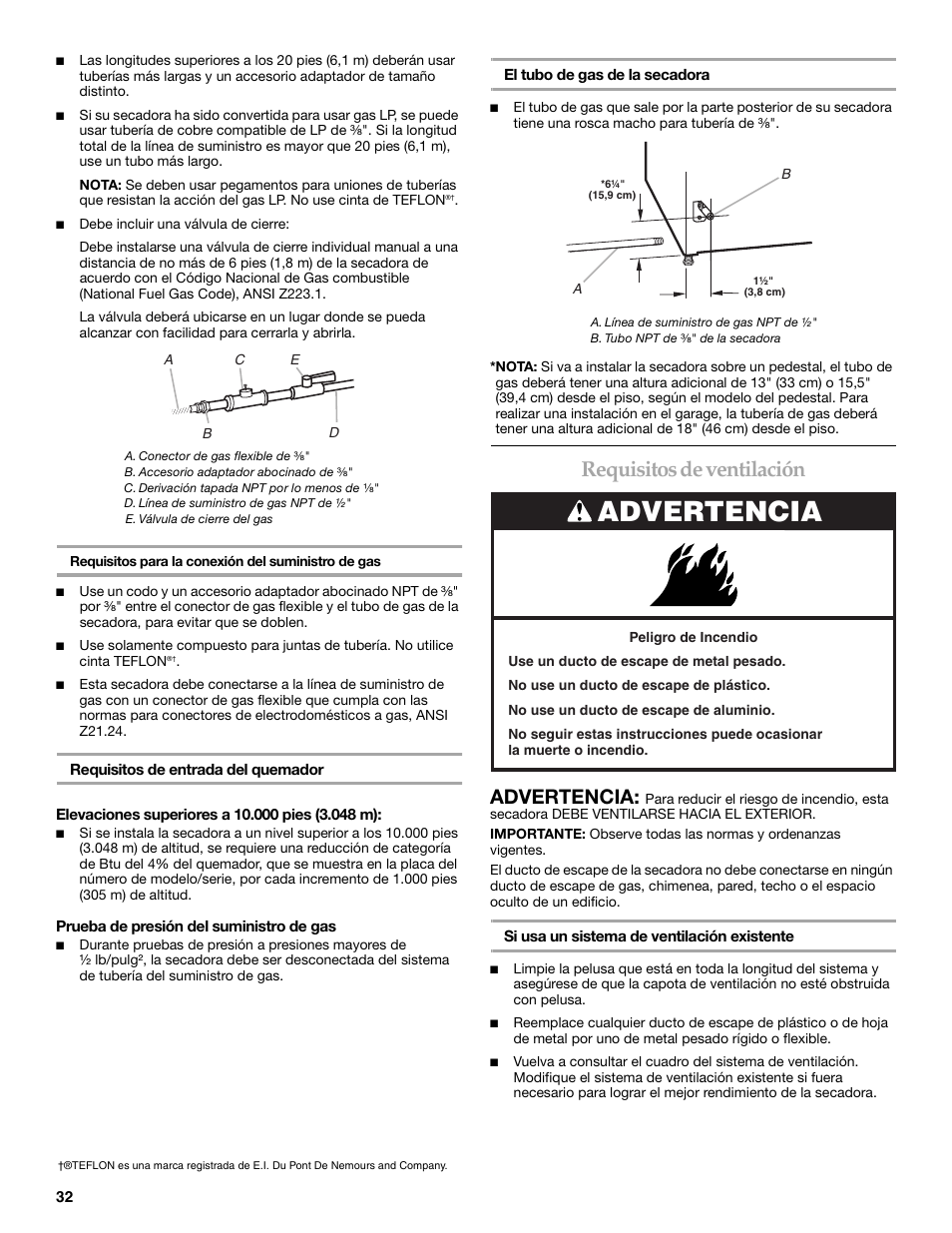 Requisitos de ventilación, Advertencia | Maytag W10099060 User Manual | Page 32 / 76