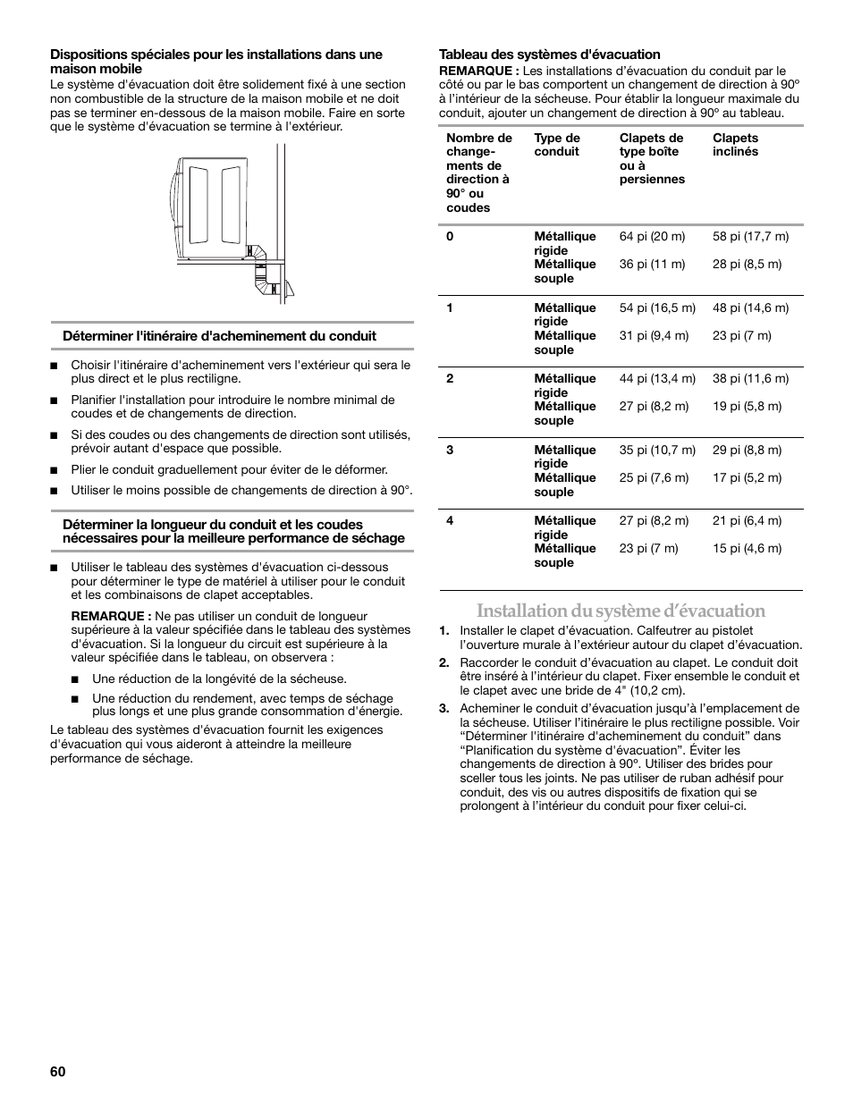 Installation du système d’évacuation | Maytag W10099060 User Manual | Page 60 / 76