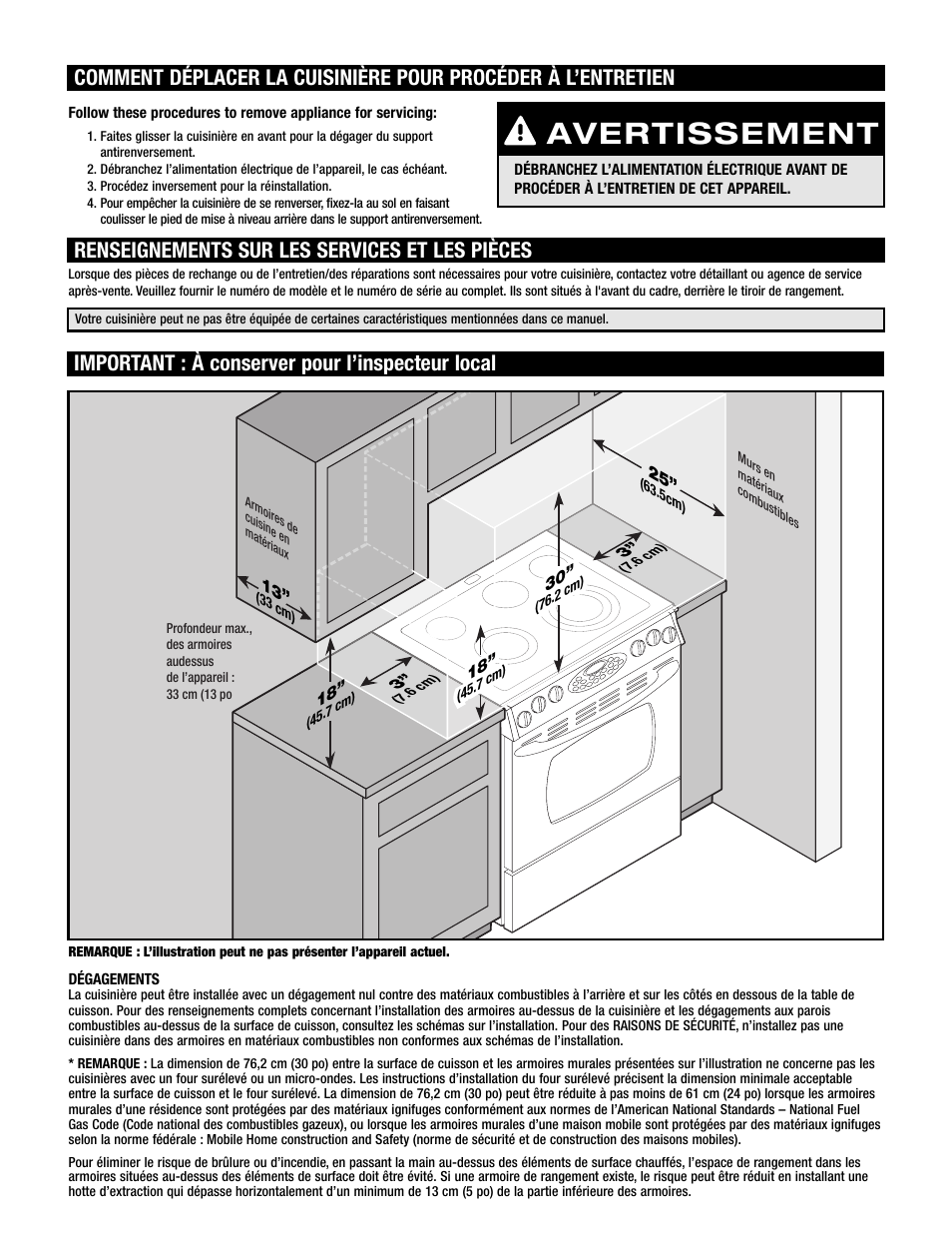 Avertissement, Important : à conserver pour l’inspecteur local | Maytag 8101P716-60 User Manual | Page 5 / 17