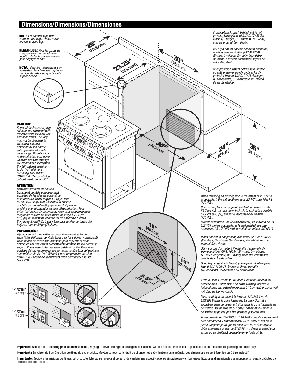 Dimensions/dimensions/dimensiones | Maytag 8101P716-60 User Manual | Page 8 / 17