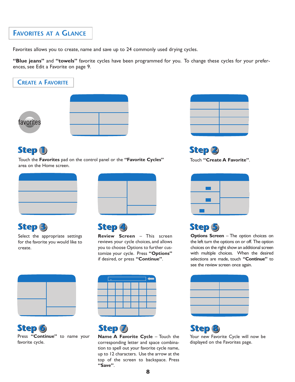 Step 1, Step 7, Step 5 | Step 6, Step 8, Avorites at a, Lance | Maytag MD7500 User Manual | Page 9 / 20