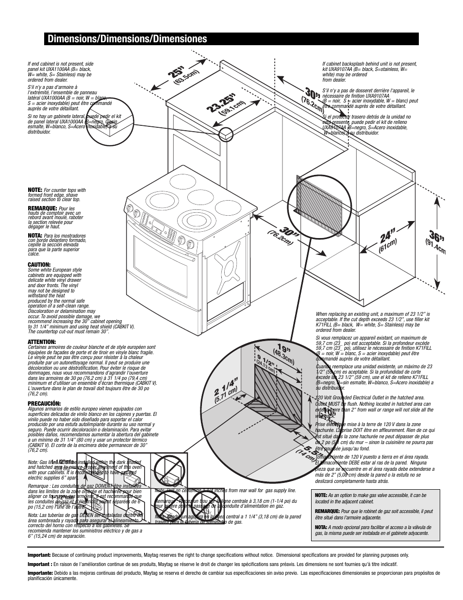 Dimensions/dimensions/dimensiones | Maytag Oven User Manual | Page 10 / 14