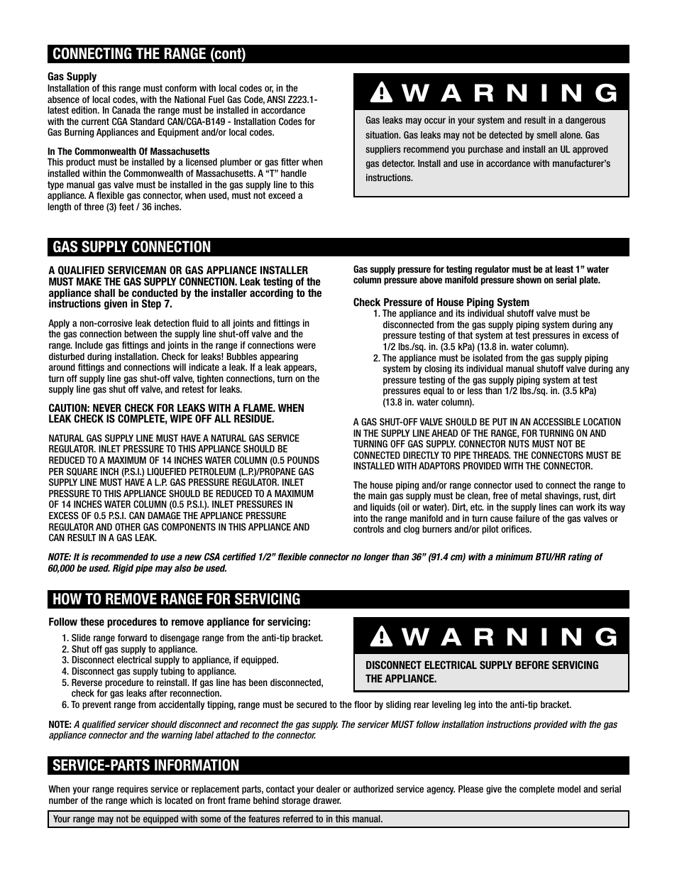 Connecting the range (cont), Gas supply connection | Maytag Oven User Manual | Page 3 / 14