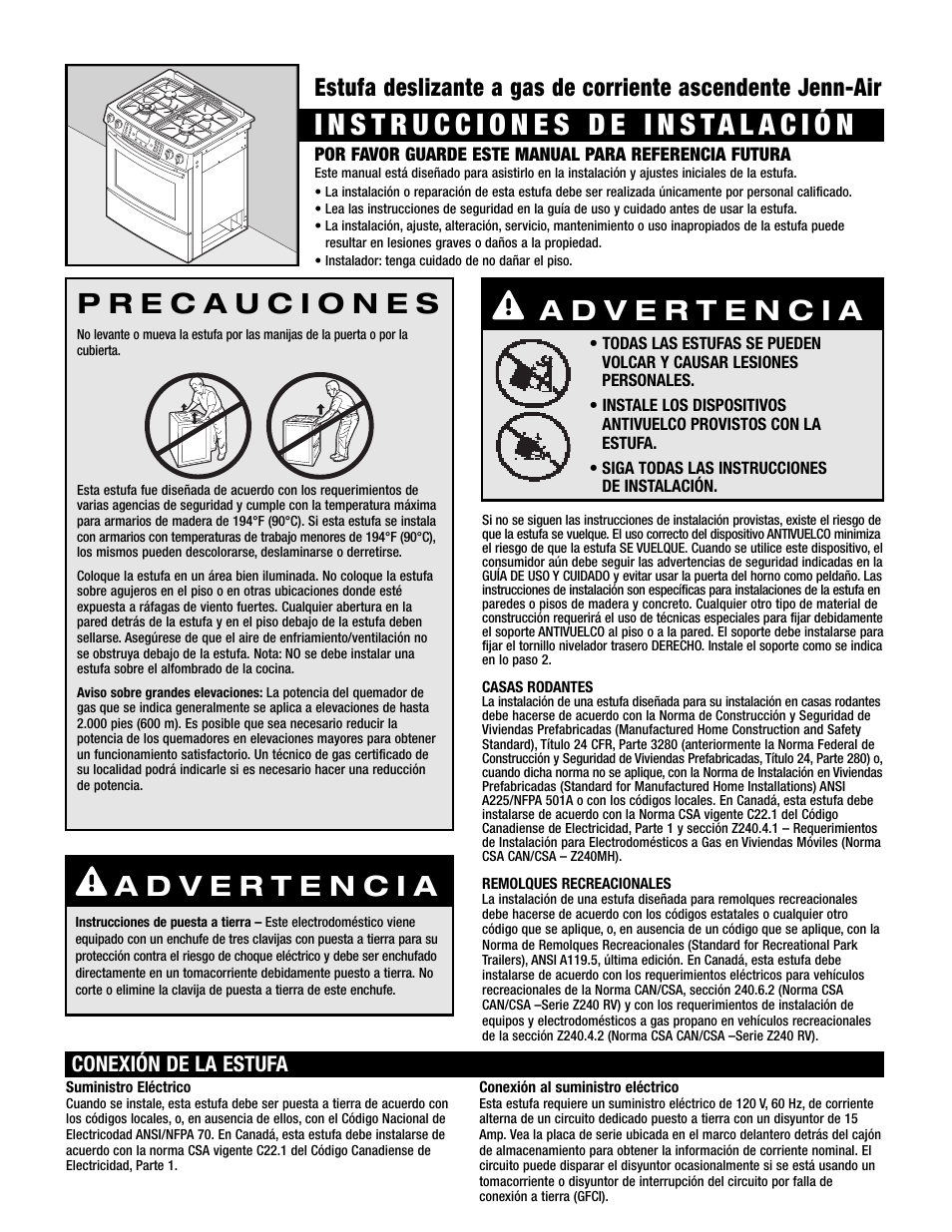 Conexión de la estufa | Maytag Oven User Manual | Page 6 / 14