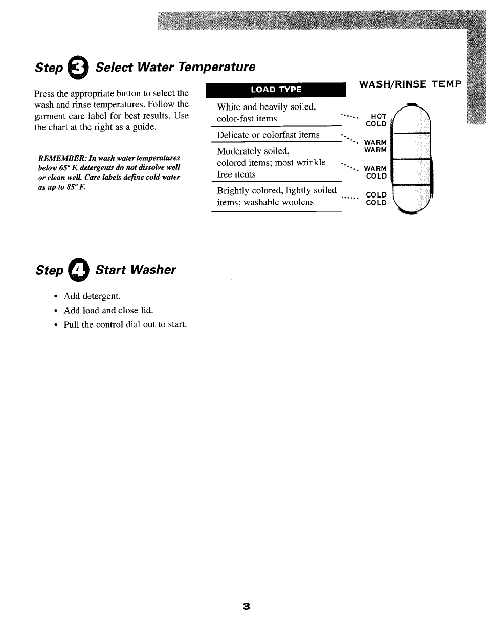 Step select water temperature, Start washer, Wash/rinse temp | Stepq | Maytag MAV-2 User Manual | Page 4 / 10