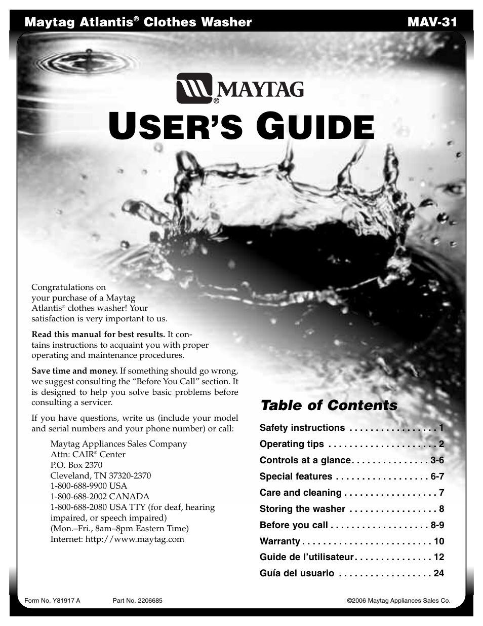 Maytag MAV-31 User Manual | 36 pages