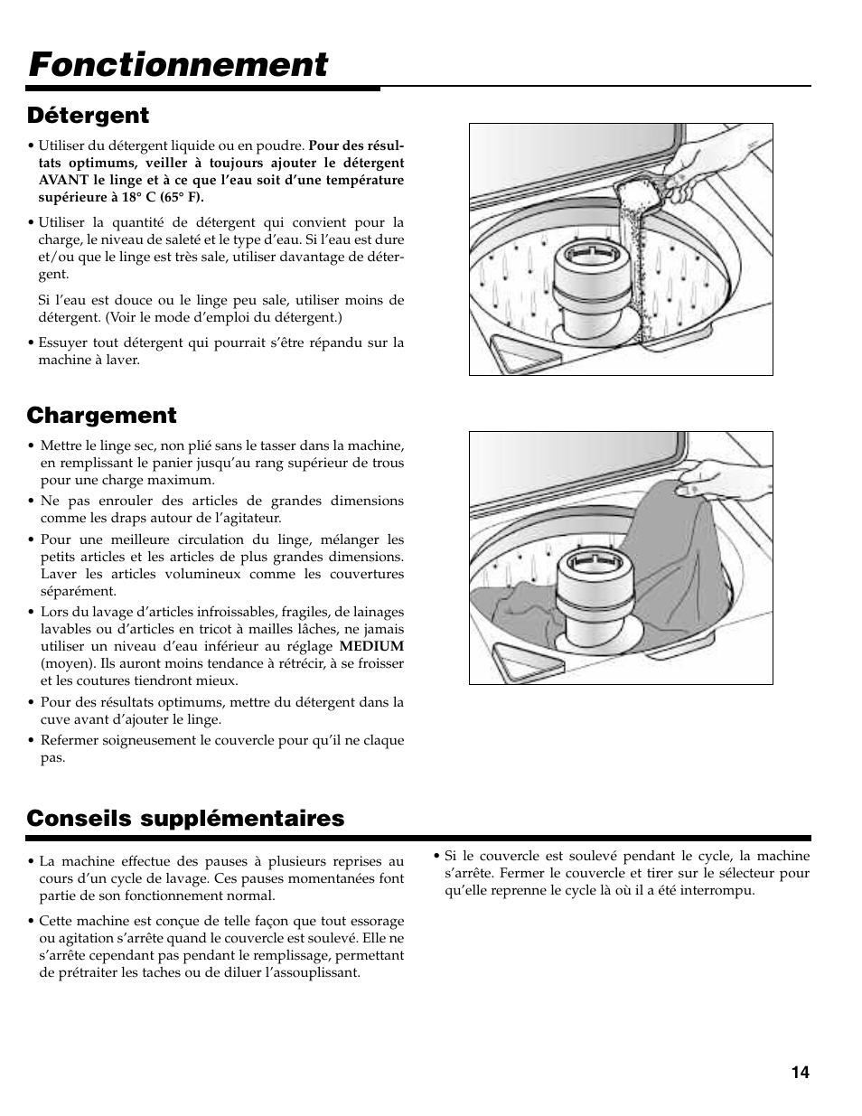 Fonctionnement, Chargement, Conseils supplémentaires | Détergent | Maytag MAV-31 User Manual | Page 15 / 36