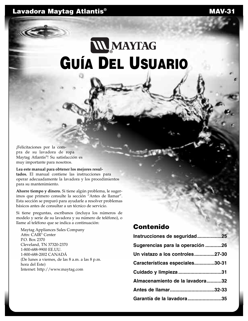 Suario | Maytag MAV-31 User Manual | Page 25 / 36