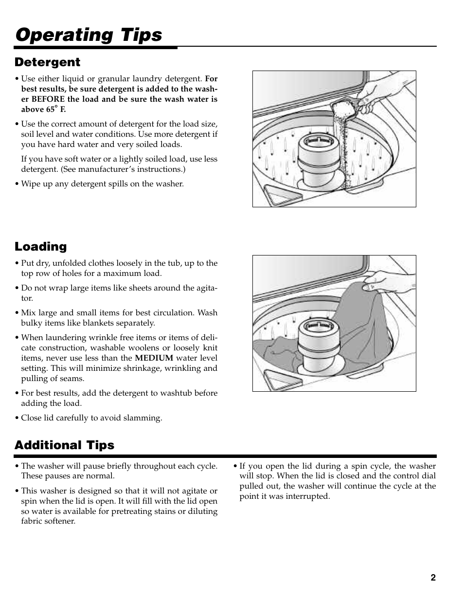 Operating tips, Loading, Additional tips | Detergent | Maytag MAV-31 User Manual | Page 3 / 36