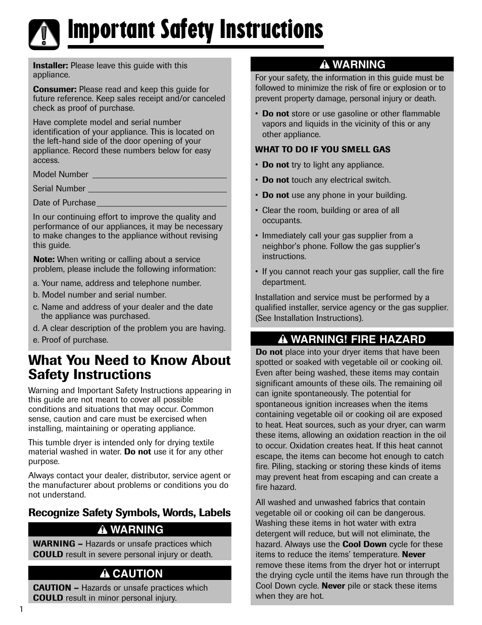 Important safety instructions, What you need to know about safety instructions | Maytag MD-3 User Manual | Page 2 / 10