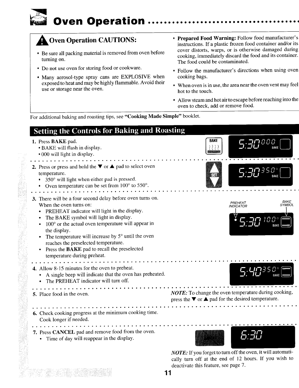 Oven operation, Setting the controls for baking and roasting, Oven operation cautions | Maytag T1 User Manual | Page 12 / 24