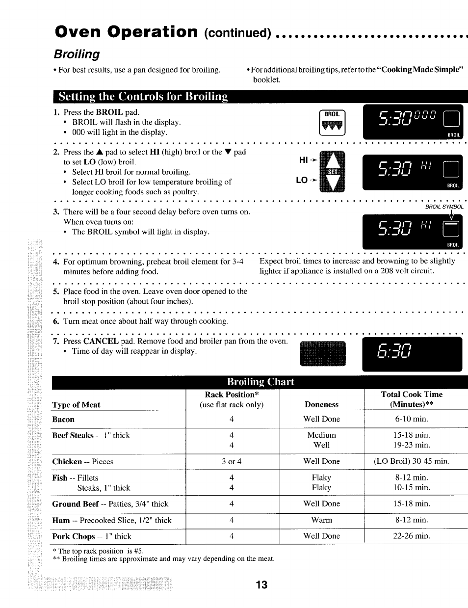 Oven operation (continued), Broiling, Oven operation | Continued) broiling, Setting the controls for broiling | Maytag T1 User Manual | Page 14 / 24