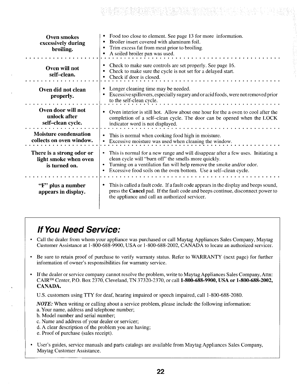 If you need service | Maytag T1 User Manual | Page 23 / 24