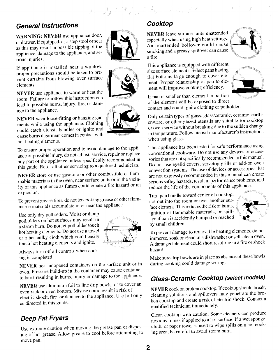 Deep fat fryers, Glass-ceramic cooktop (select models), General instructions deep fat fryers | Glass-ceramic cooktop, Cooktop | Maytag T1 User Manual | Page 3 / 24