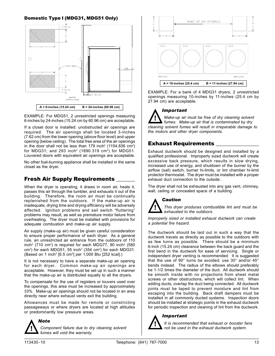 Fresh air supply requirements, Exhaust requirements, Fresh air supply requirements exhaust requirements | Maytag MDG31 User Manual | Page 13 / 26
