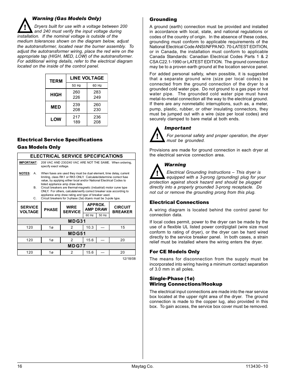 Maytag MDG31 User Manual | Page 16 / 26