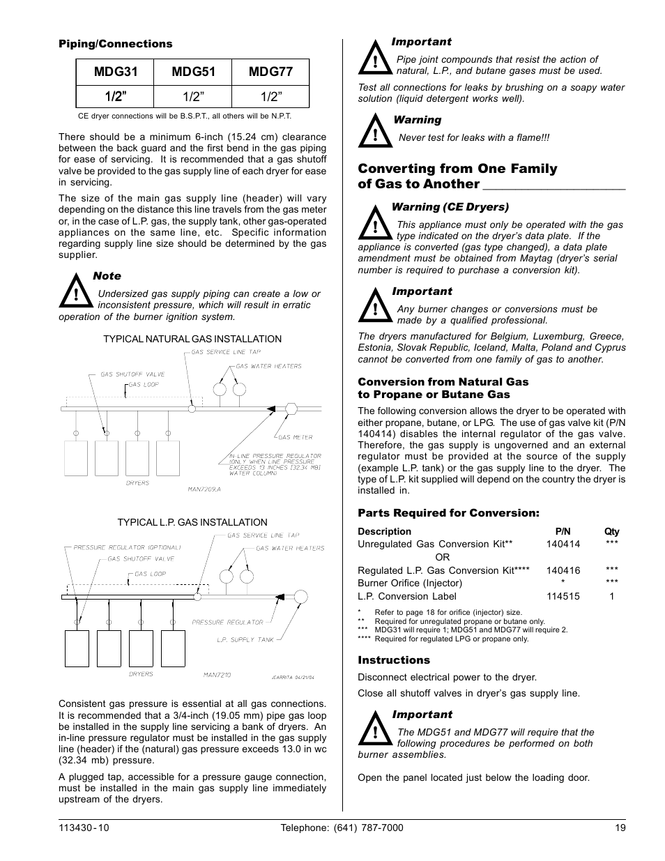 Converting from one family of gas to another | Maytag MDG31 User Manual | Page 19 / 26