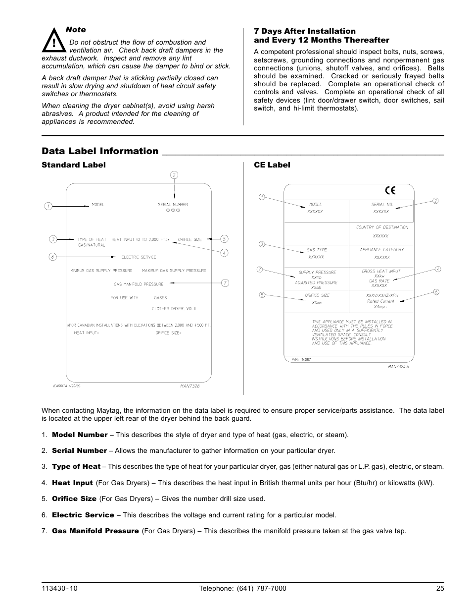 Data label information | Maytag MDG31 User Manual | Page 25 / 26