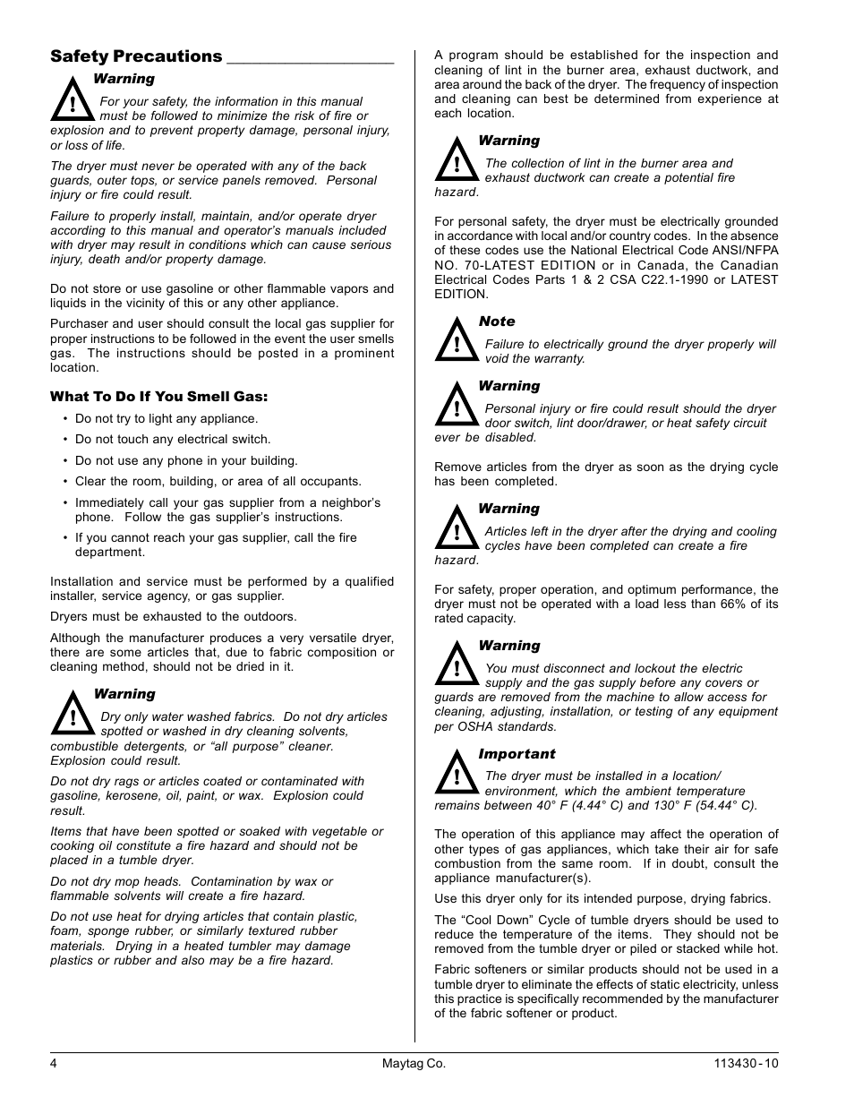 Safety precautions | Maytag MDG31 User Manual | Page 4 / 26