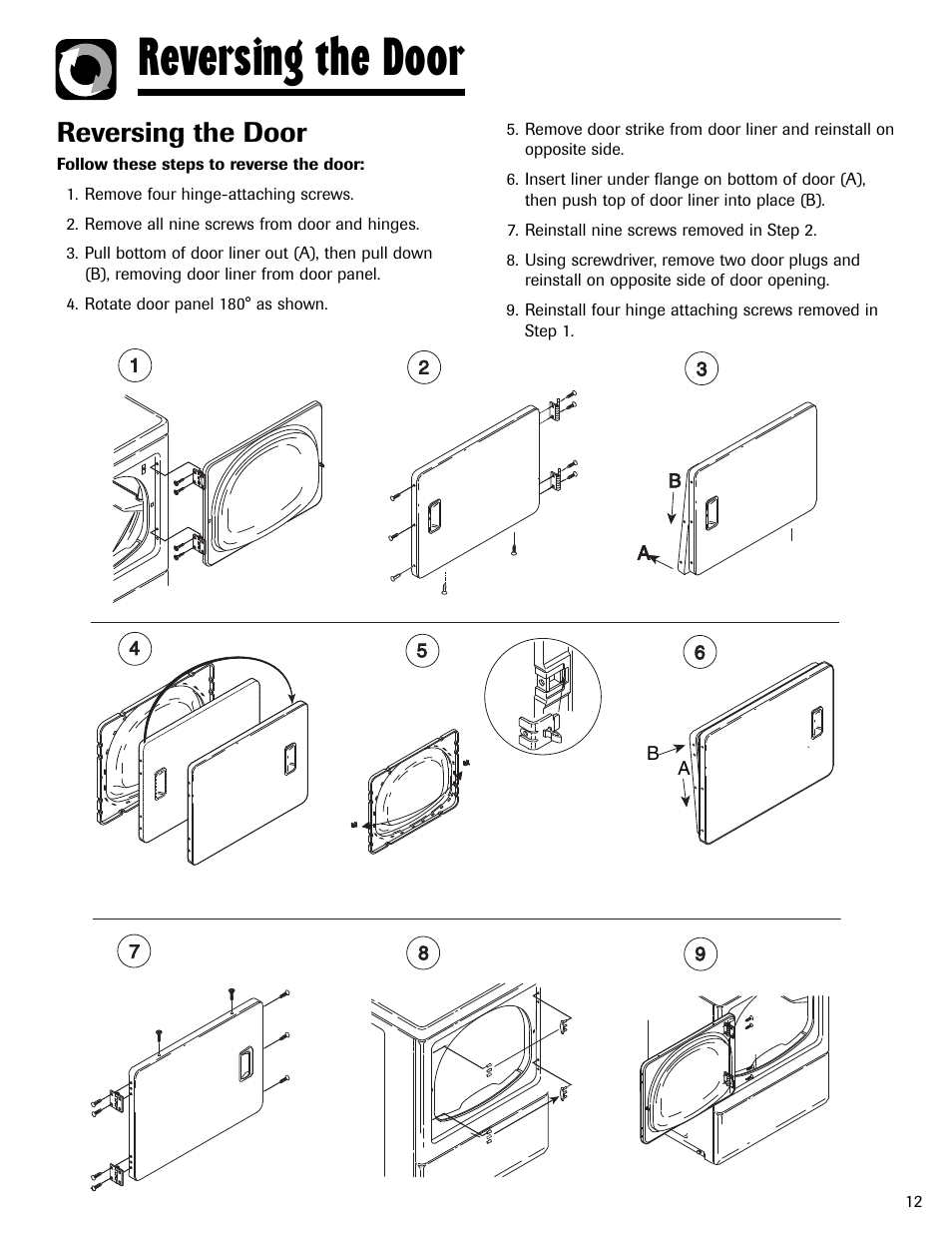 Reversing the door | Maytag MD-1 User Manual | Page 13 / 48