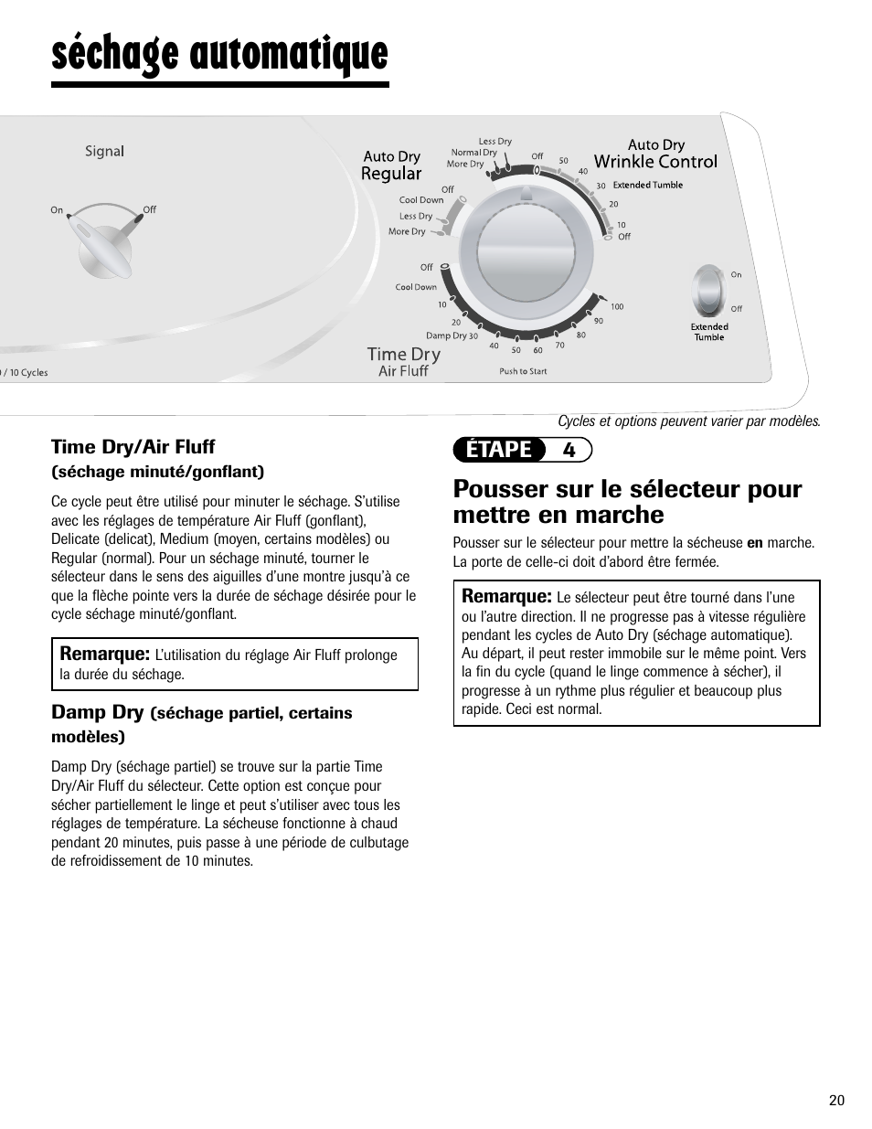 Séchage automatique, Pousser sur le sélecteur pour mettre en marche | Maytag MD-1 User Manual | Page 21 / 48