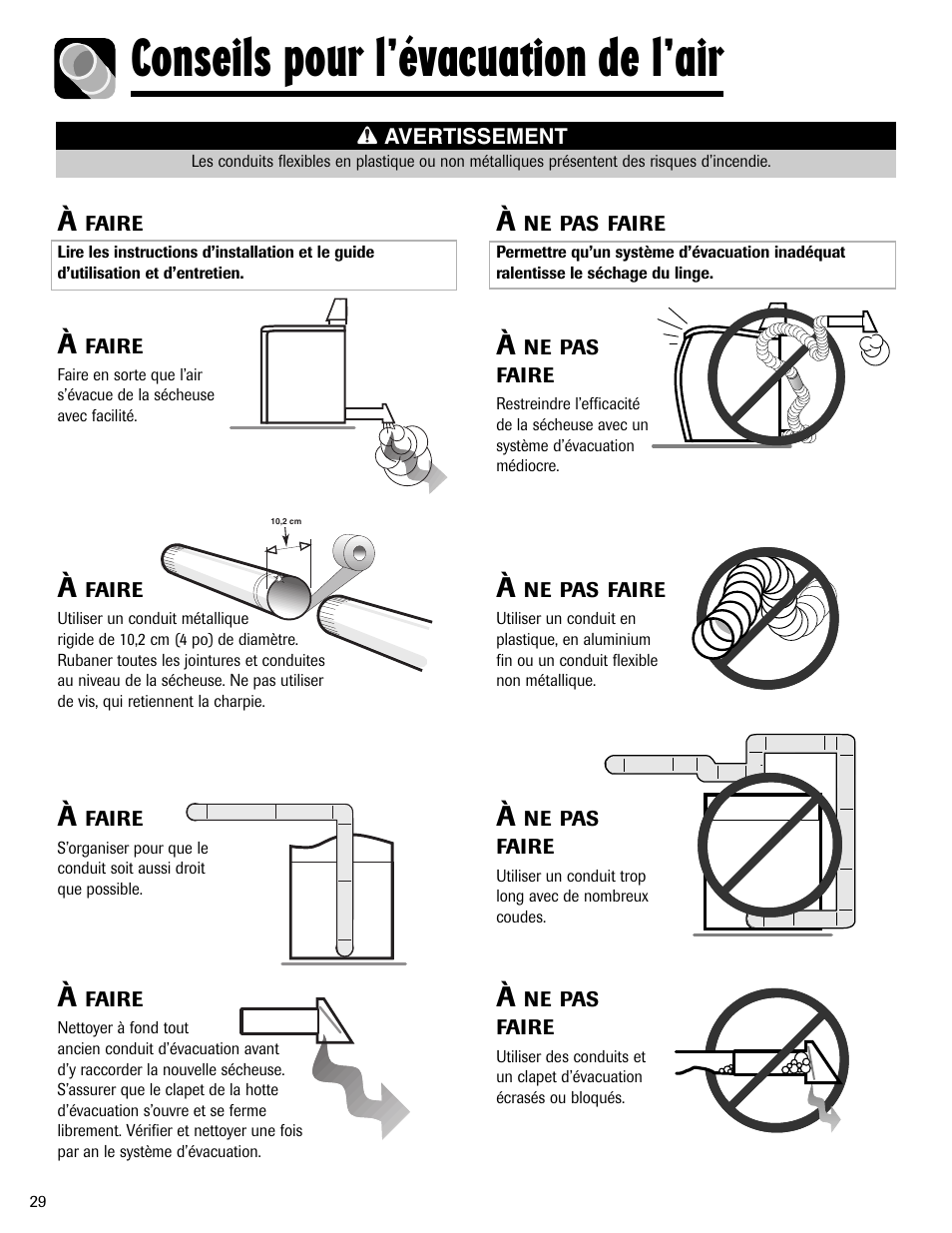Conseils pour l’évacuation de l’air | Maytag MD-1 User Manual | Page 30 / 48