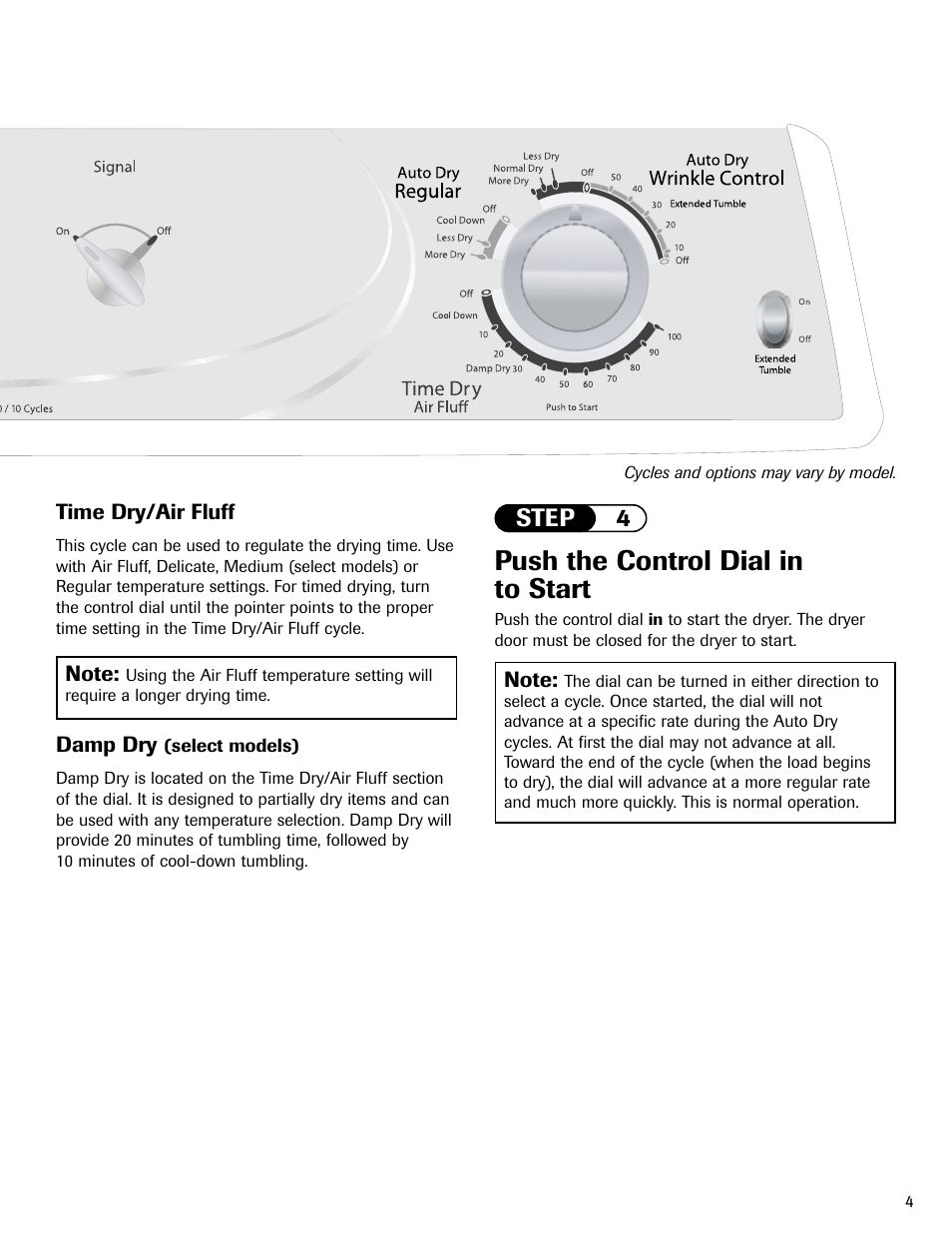 Push the control dial in to start, Step 4 | Maytag MD-1 User Manual | Page 5 / 48