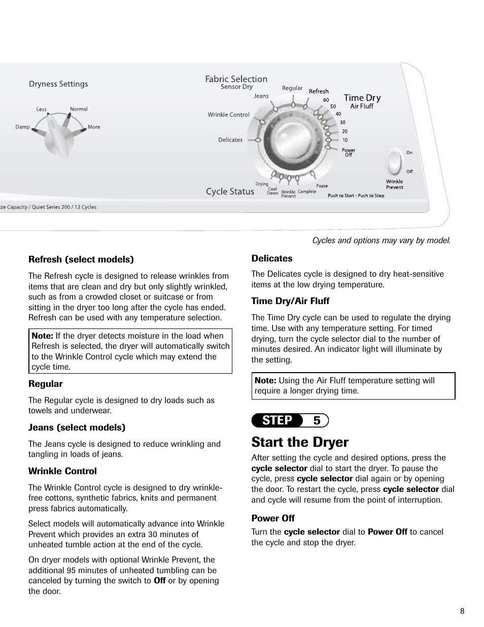 Start the dryer, Step 5 | Maytag MD-1 User Manual | Page 9 / 48