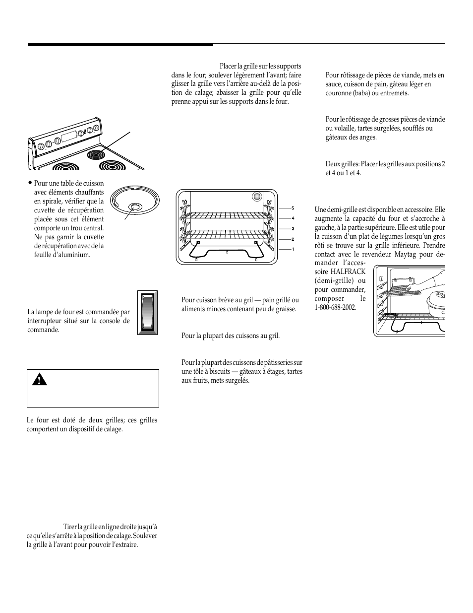Cuisson au four, Évent du four, Grilles du four | Lampe du four, Suite, Positions des grilles, Demi-grille, Certains modèles) | Maytag WT-TOD User Manual | Page 20 / 36