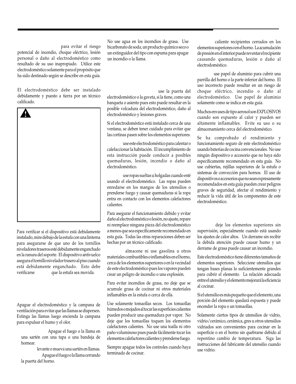 Instrucciones importantes sobre seguridad, En caso de incendio, Instrucciones generales | Cubierta, Advertencia | Maytag WT-TOD User Manual | Page 26 / 36